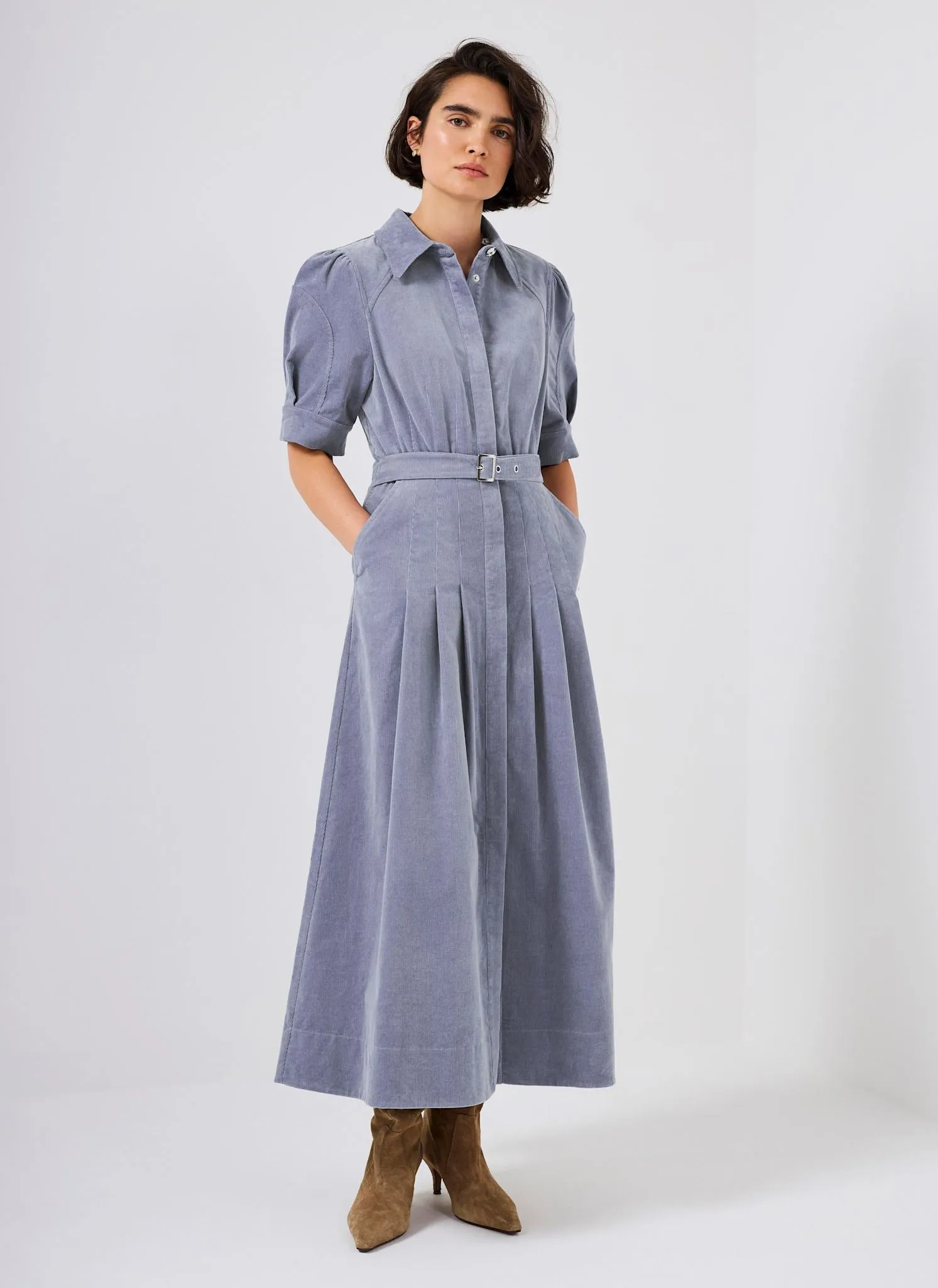 Blue Corduroy Belted Midi Dress sold by Mint Velvet product image thumbnail 4