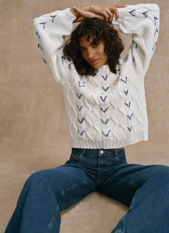 Cream Cable Knit Whipstitch Jumper sold by Mint Velvet