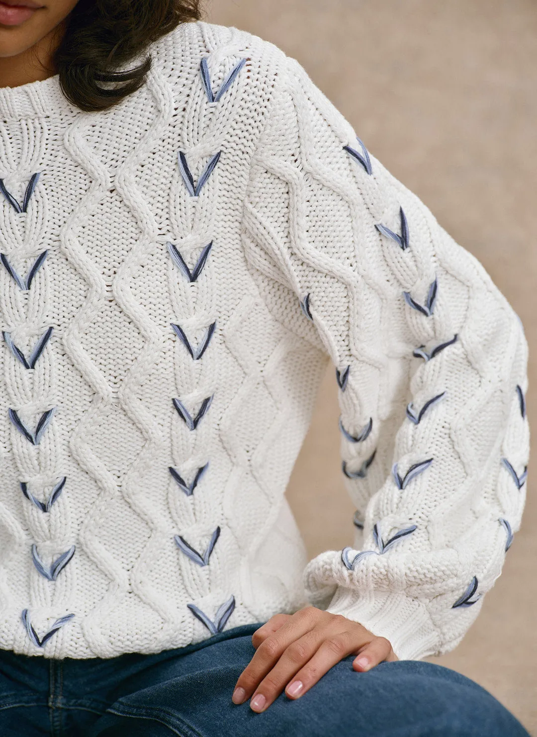 Cream Cable Knit Whipstitch Jumper sold by Mint Velvet product image thumbnail 5