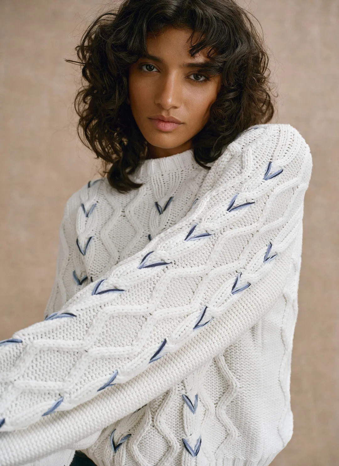 Cream Cable Knit Whipstitch Jumper sold by Mint Velvet product image thumbnail 3