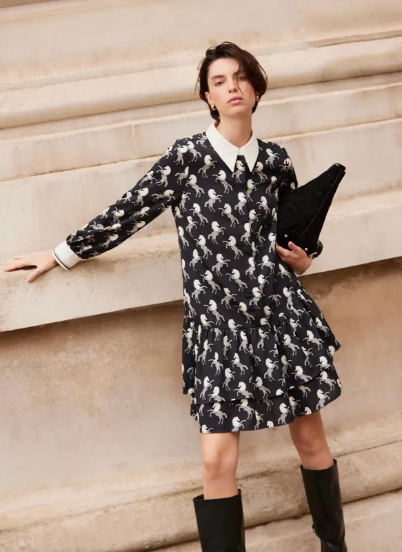 Black Horse Print Mini Shirt Dress made by Mint Velvet