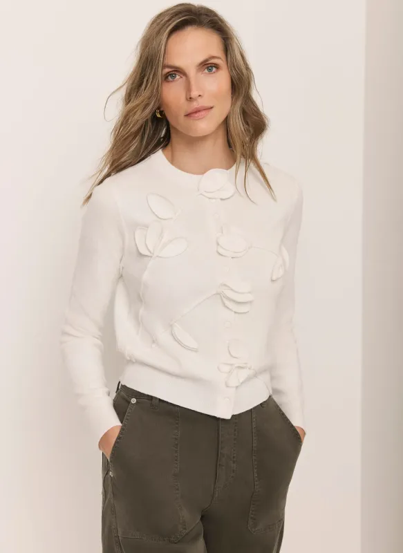 Cream Floral Applique Popper Detail Cardigan sold by Mint Velvet