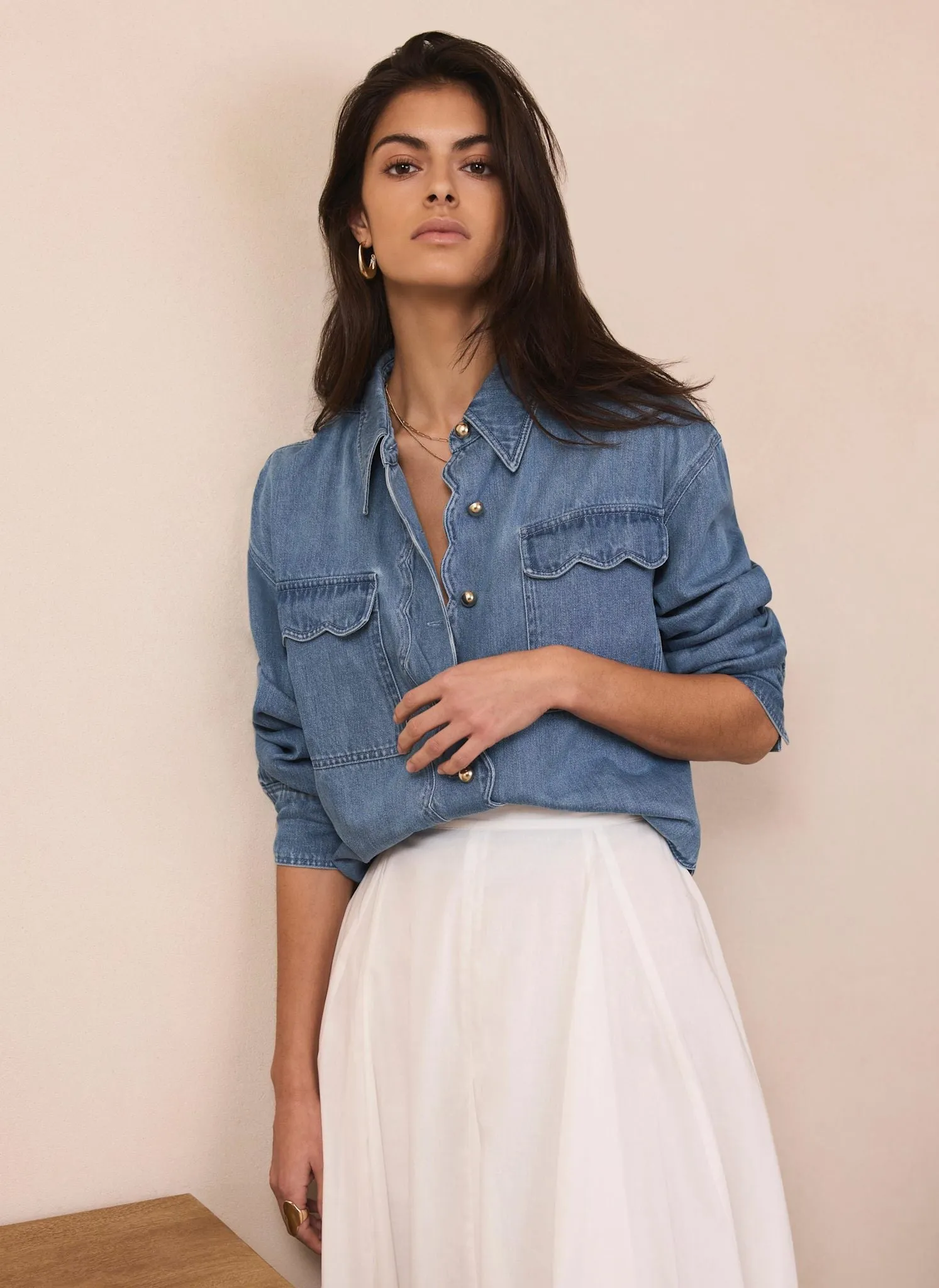 Mid Indigo Denim Scallop Shirt sold by Mint Velvet product image thumbnail 5