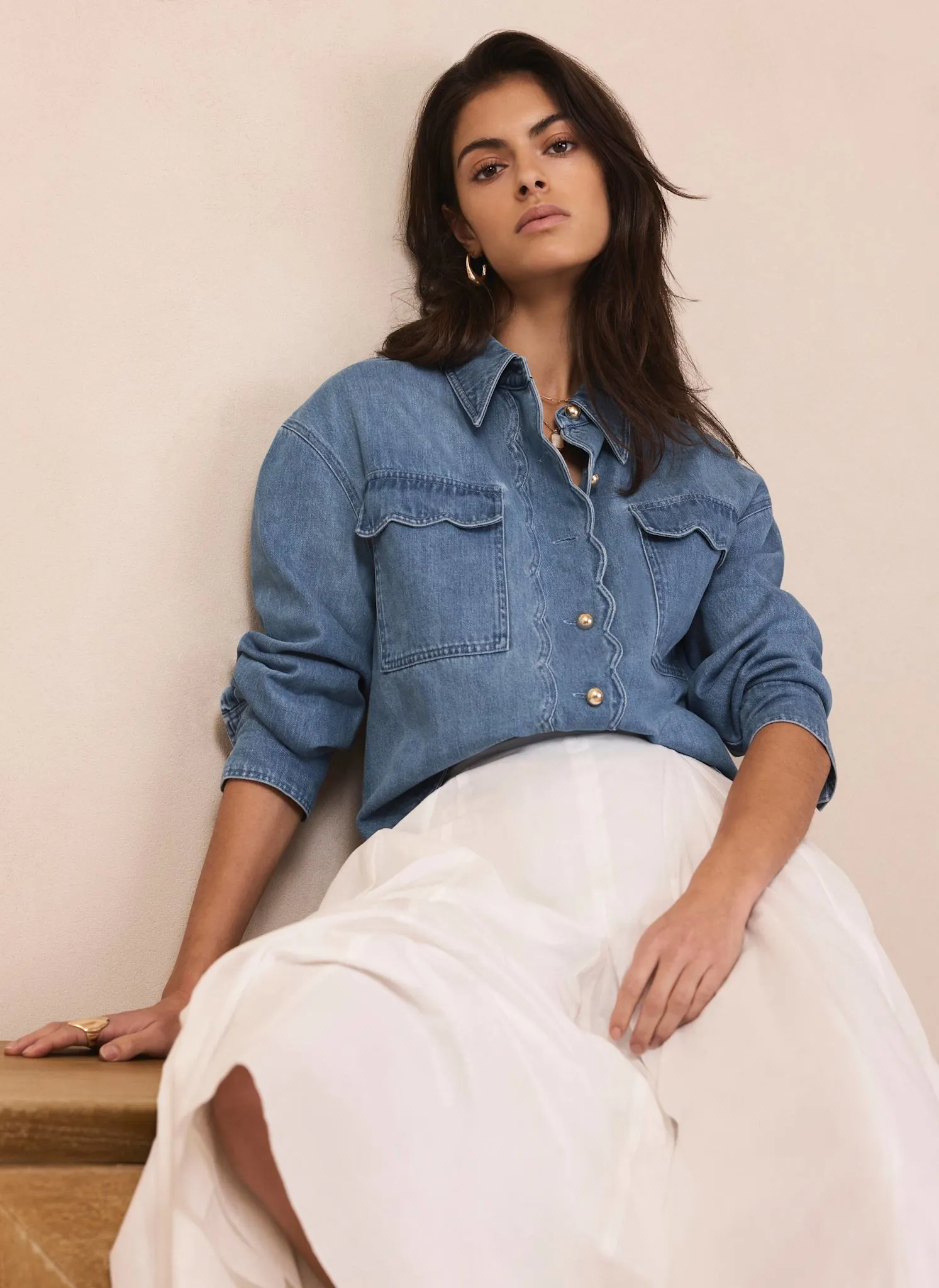 Mid Indigo Denim Scallop Shirt sold by Mint Velvet product image thumbnail 2