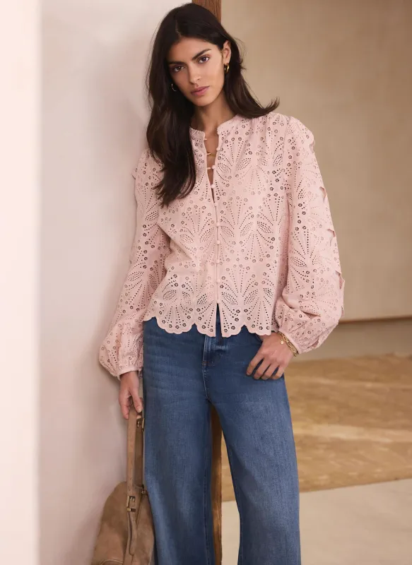 Pink Cotton Broderie Detail Blouse sold by Mint Velvet