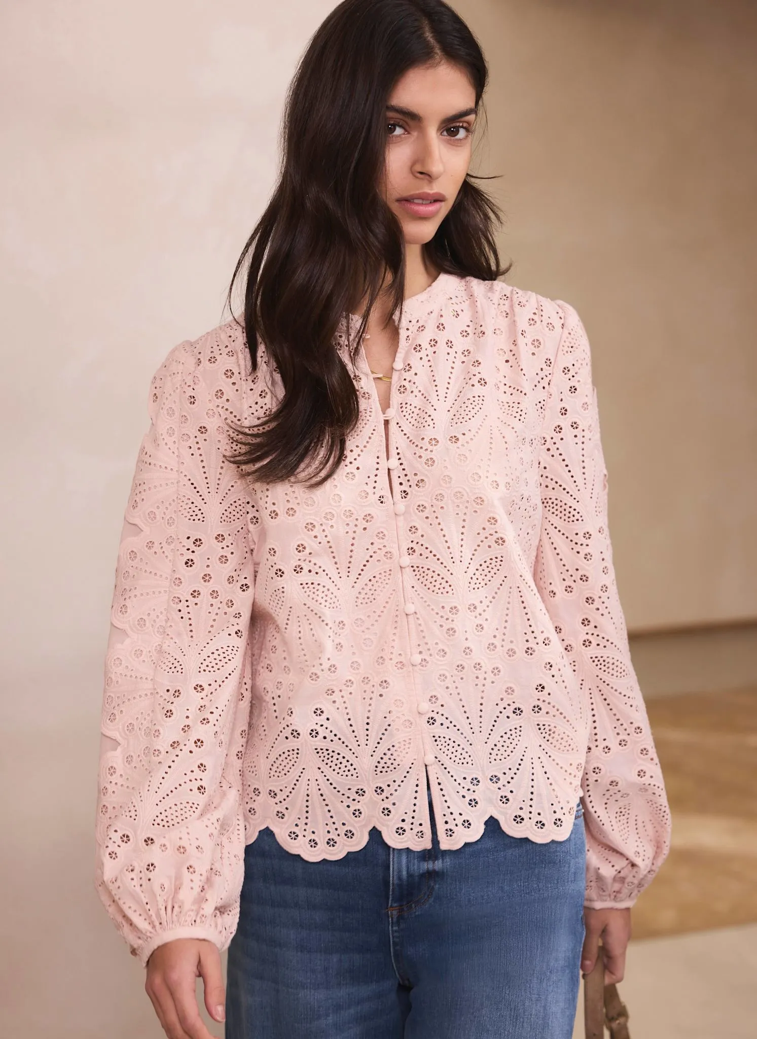 Pink Cotton Broderie Detail Blouse sold by Mint Velvet product image thumbnail 4