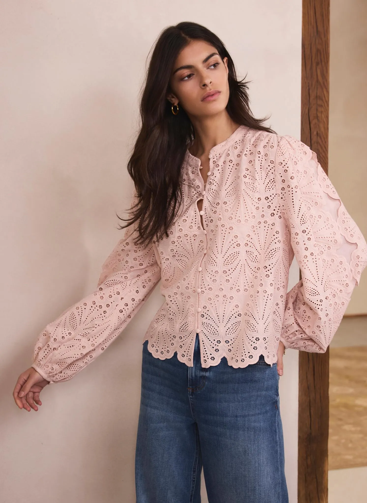 Pink Cotton Broderie Detail Blouse sold by Mint Velvet product image thumbnail 2