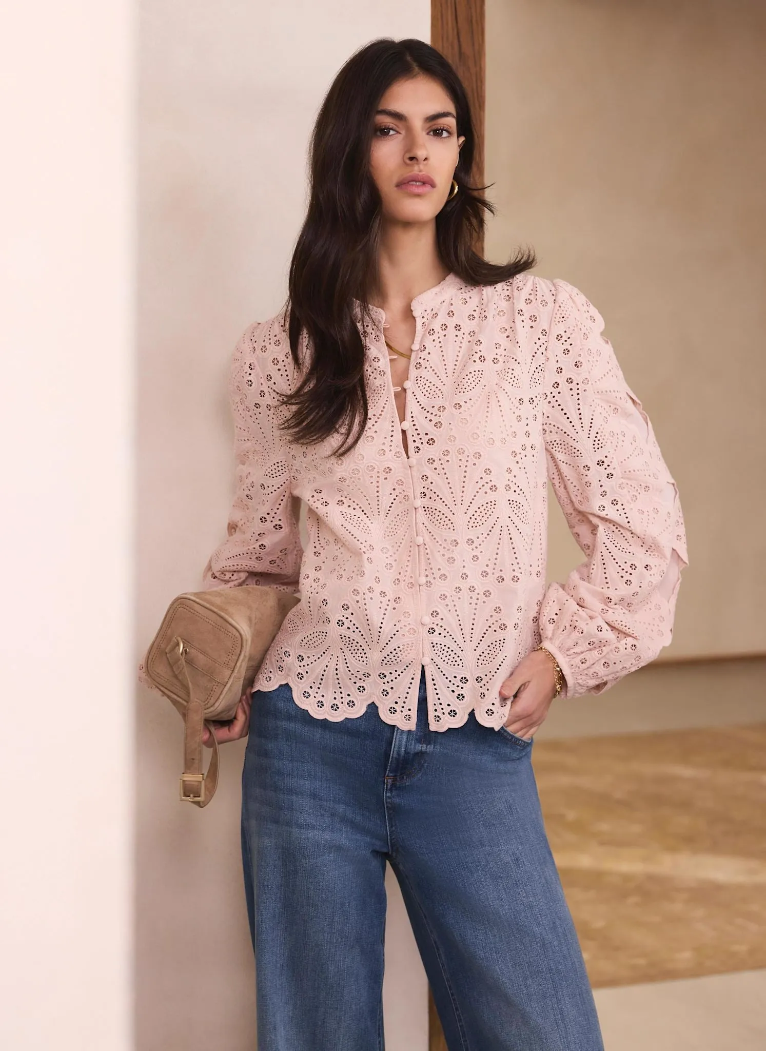 Pink Cotton Broderie Detail Blouse sold by Mint Velvet product image thumbnail 3