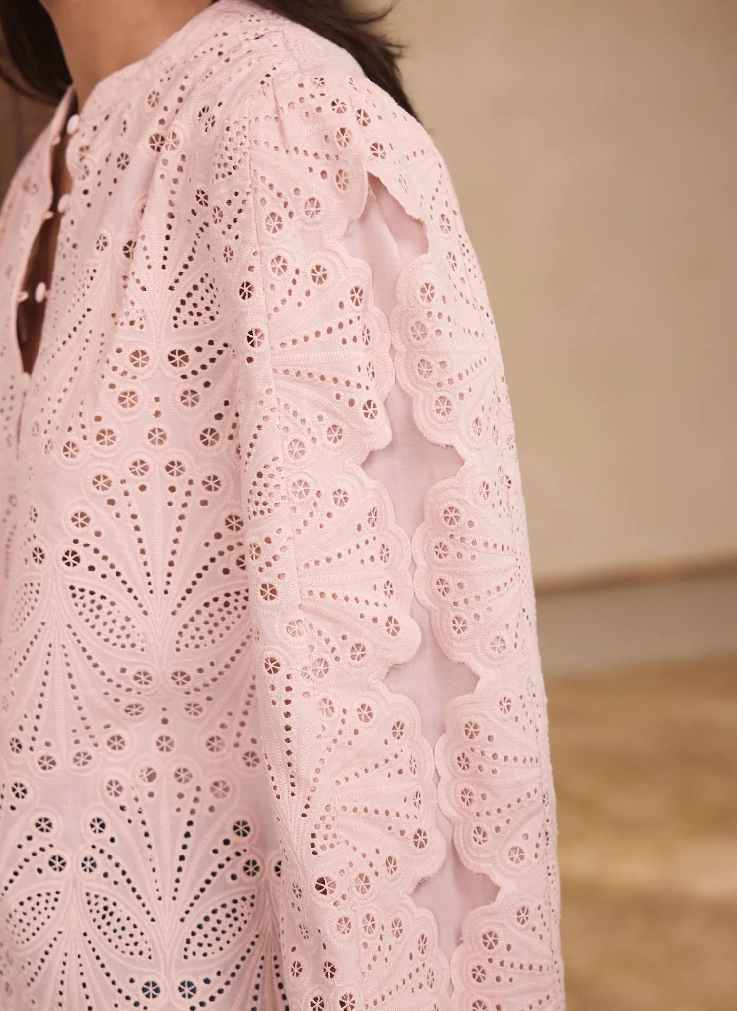 Pink Cotton Broderie Detail Blouse sold by Mint Velvet product image thumbnail 5