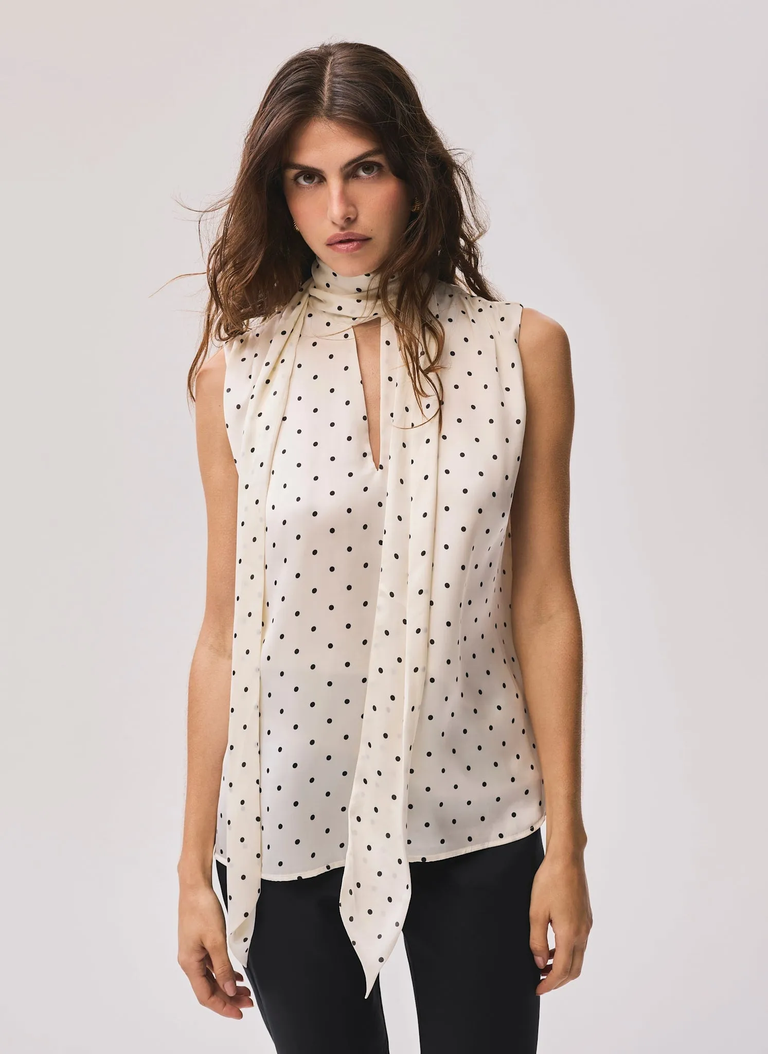 Cream Polka Dot Tie Neck Top sold by Mint Velvet product image thumbnail 2