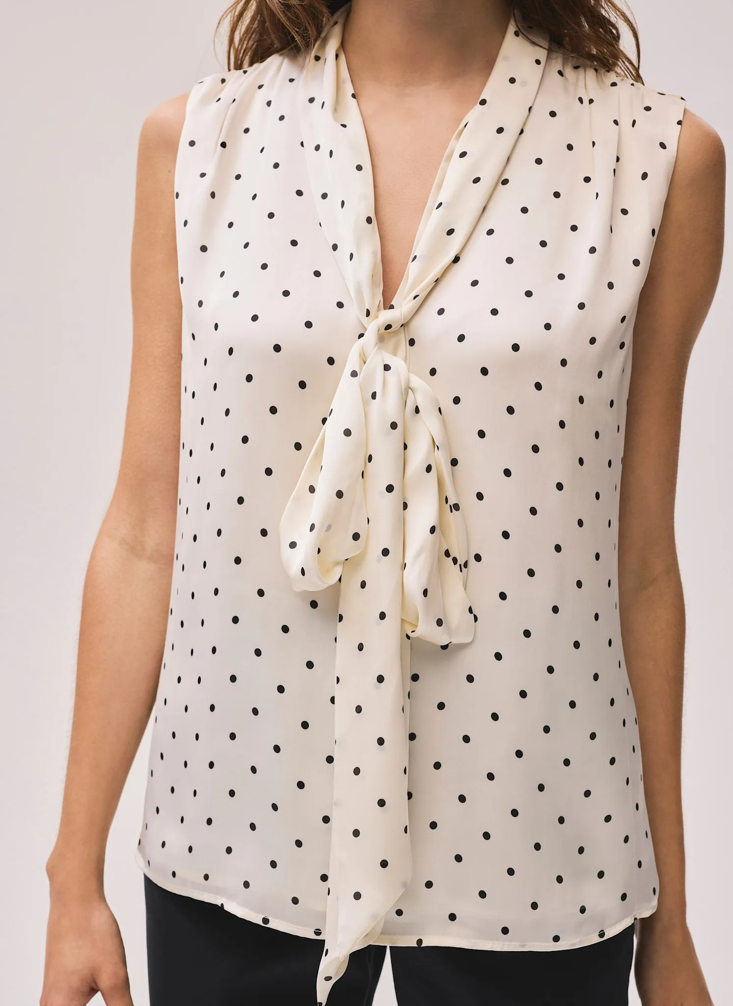 Cream Polka Dot Tie Neck Top sold by Mint Velvet product image thumbnail 3