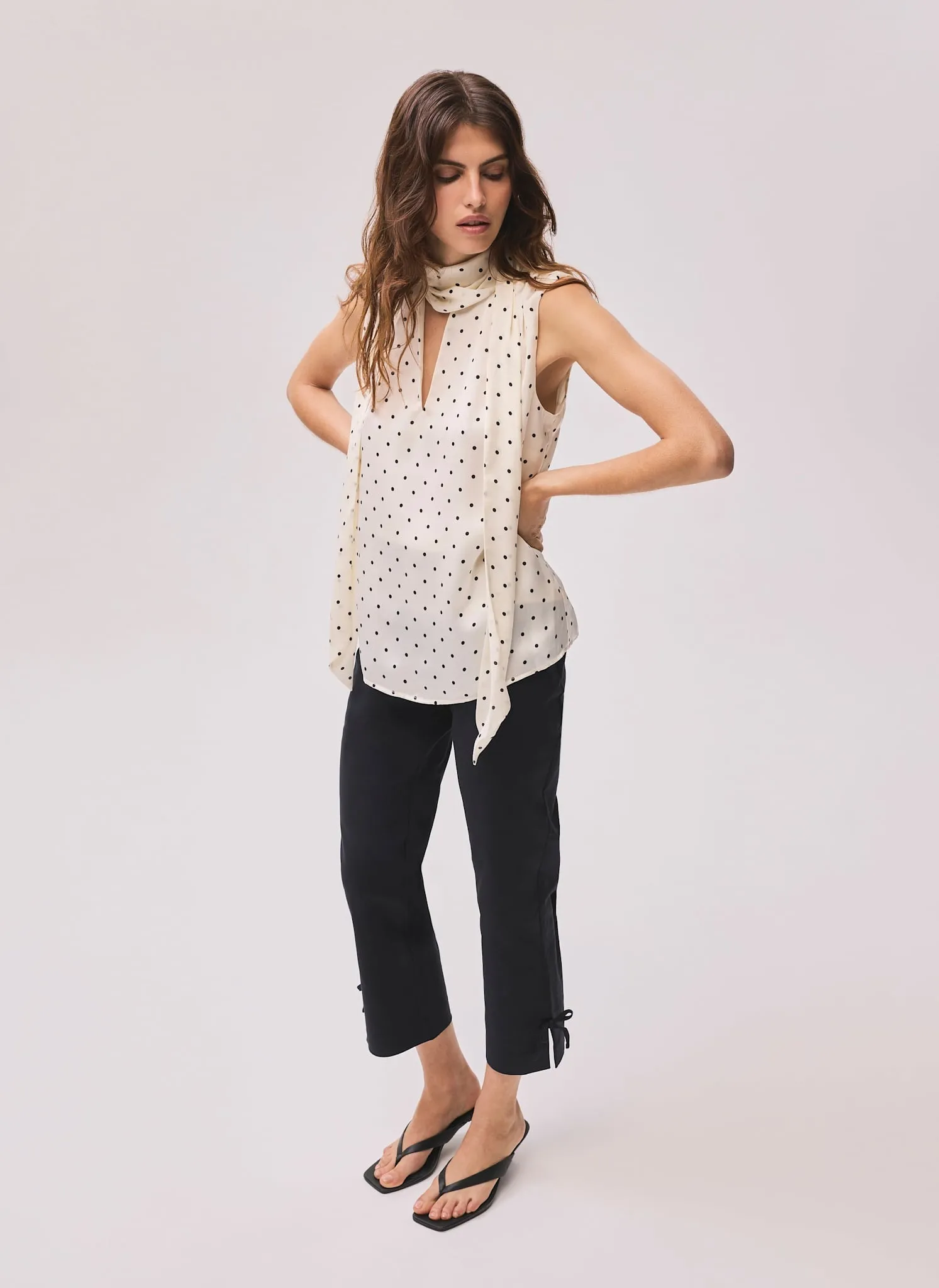 Cream Polka Dot Tie Neck Top sold by Mint Velvet product image thumbnail 5