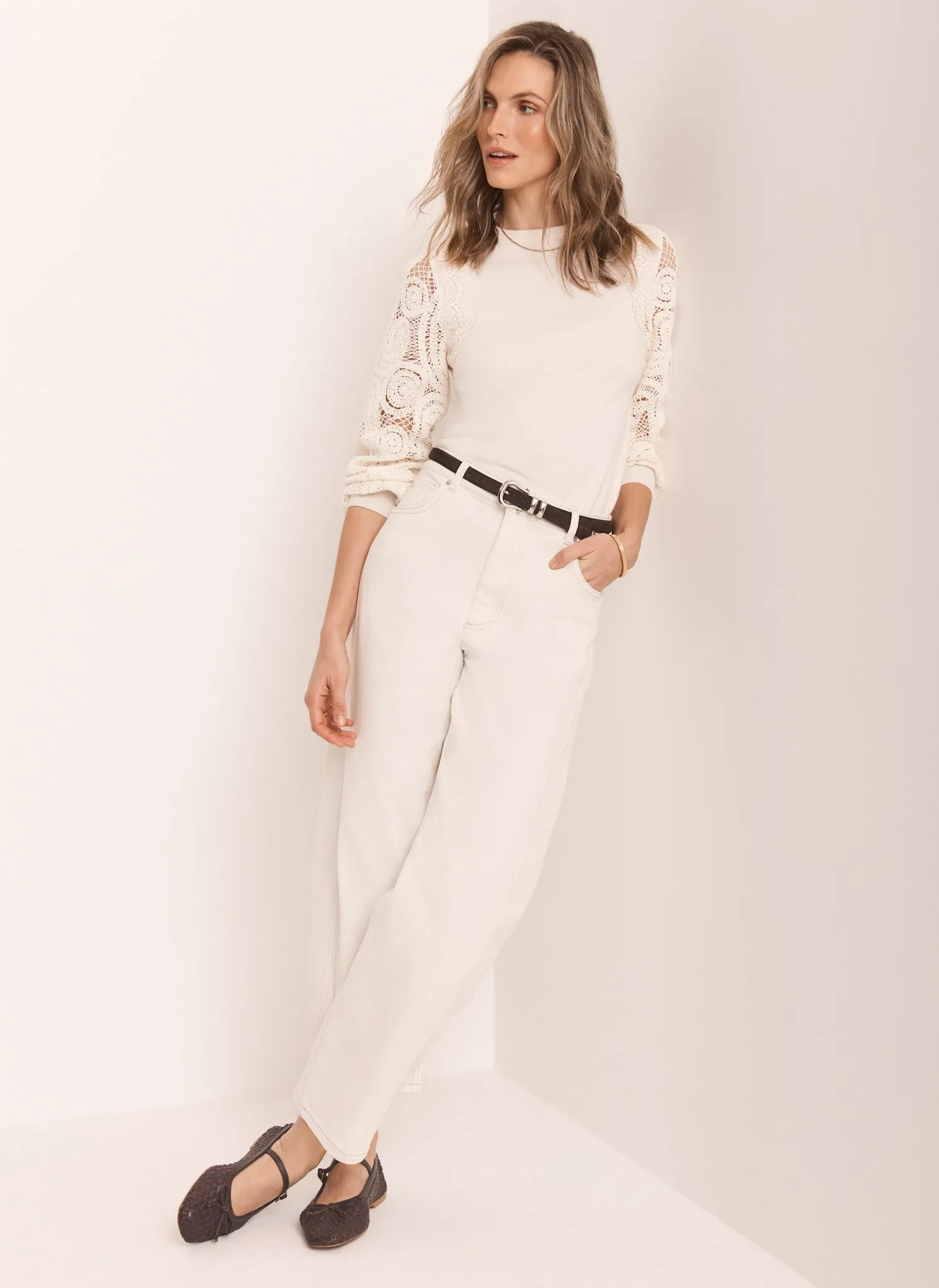 Cream Crochet Sleeve Jumper sold by Mint Velvet product image thumbnail 3