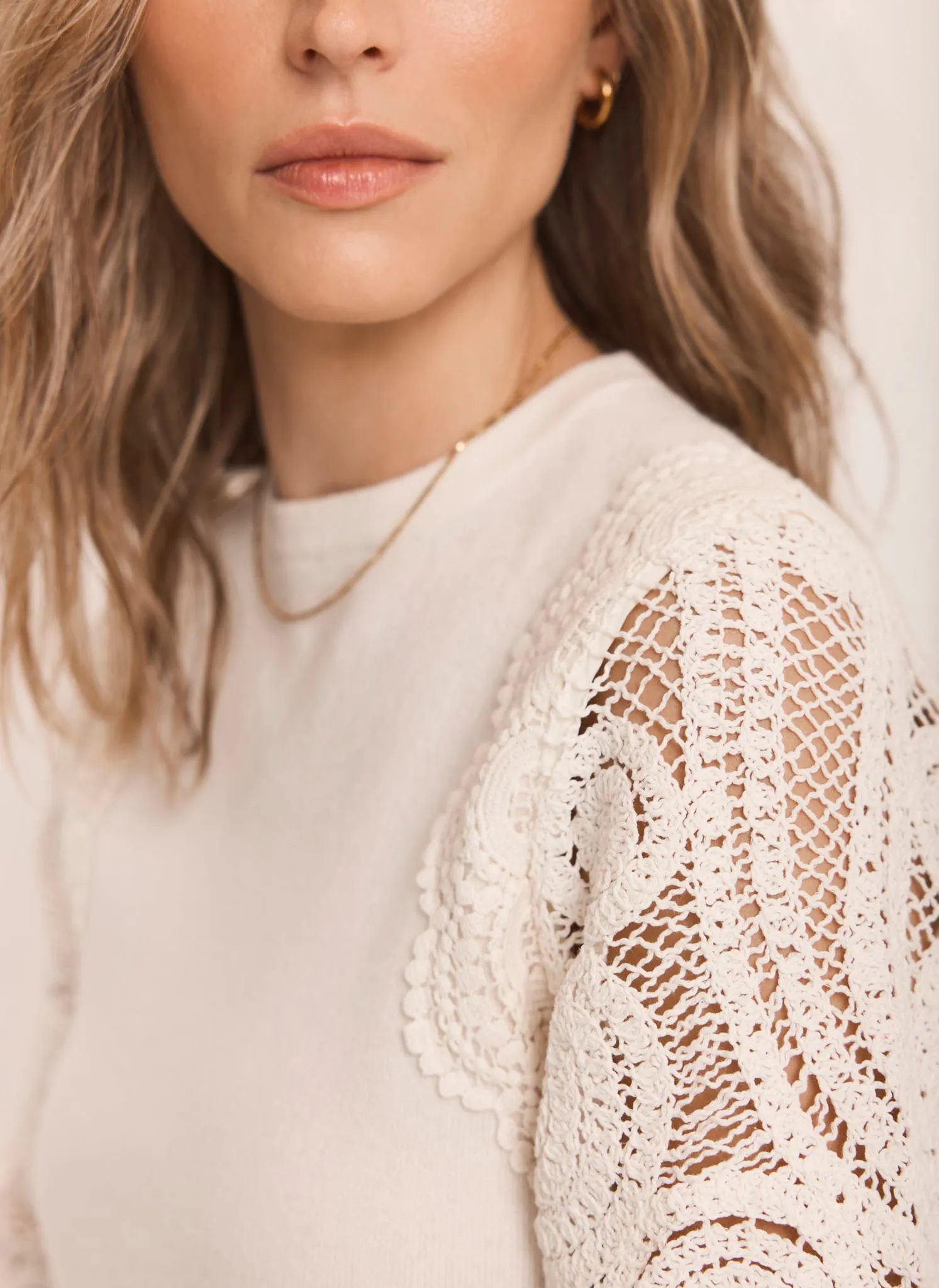 Cream Crochet Sleeve Jumper sold by Mint Velvet product image thumbnail 4