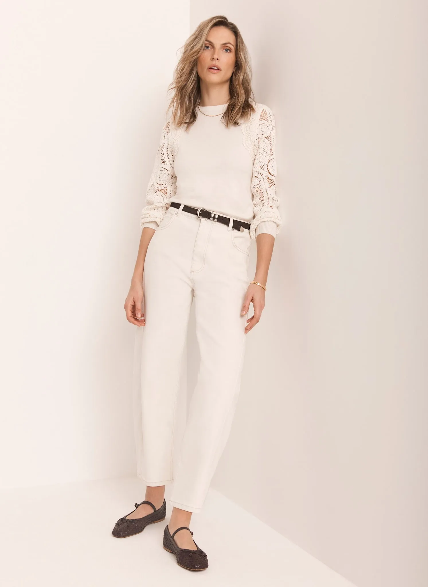 Cream Crochet Sleeve Jumper sold by Mint Velvet product image thumbnail 5