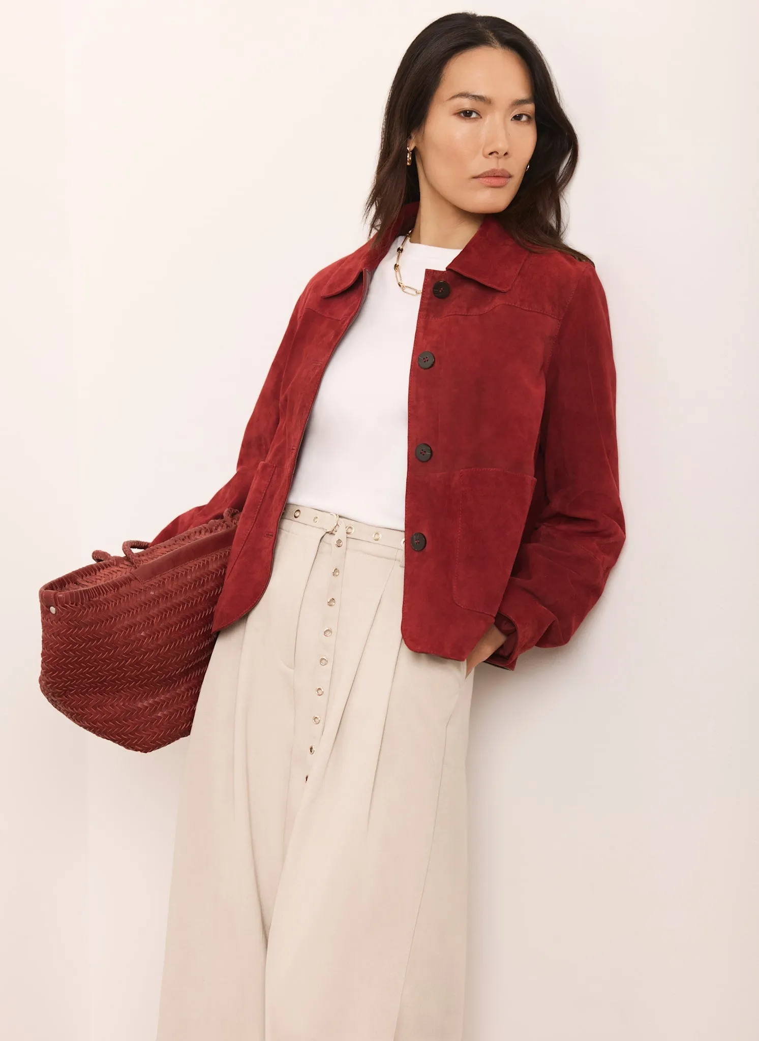 Rae Red Leather Woven Tote Bag sold by Mint Velvet product image thumbnail 2