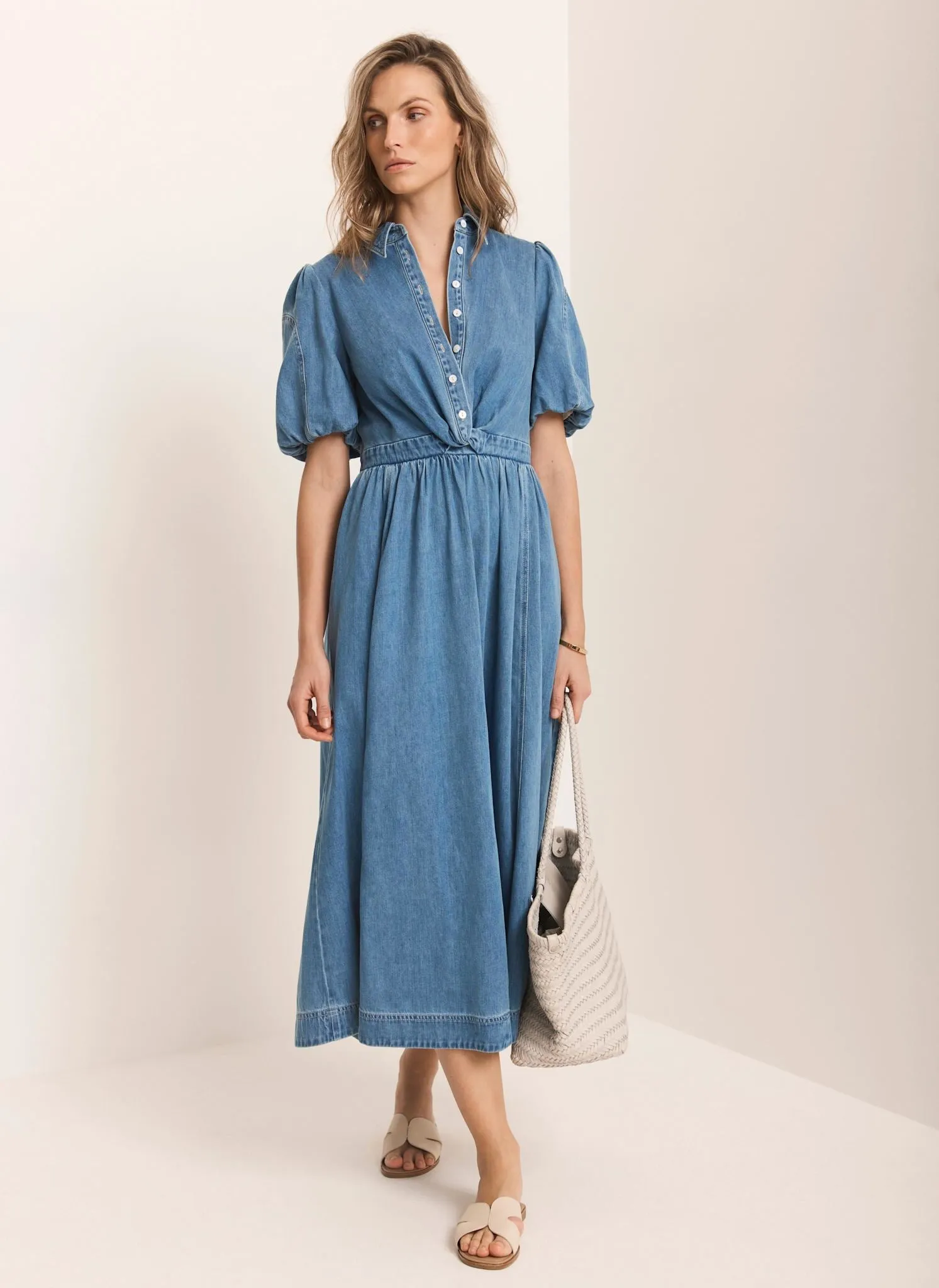 Mid Indigo Denim Twist Midi Dress sold by Mint Velvet product image thumbnail 3