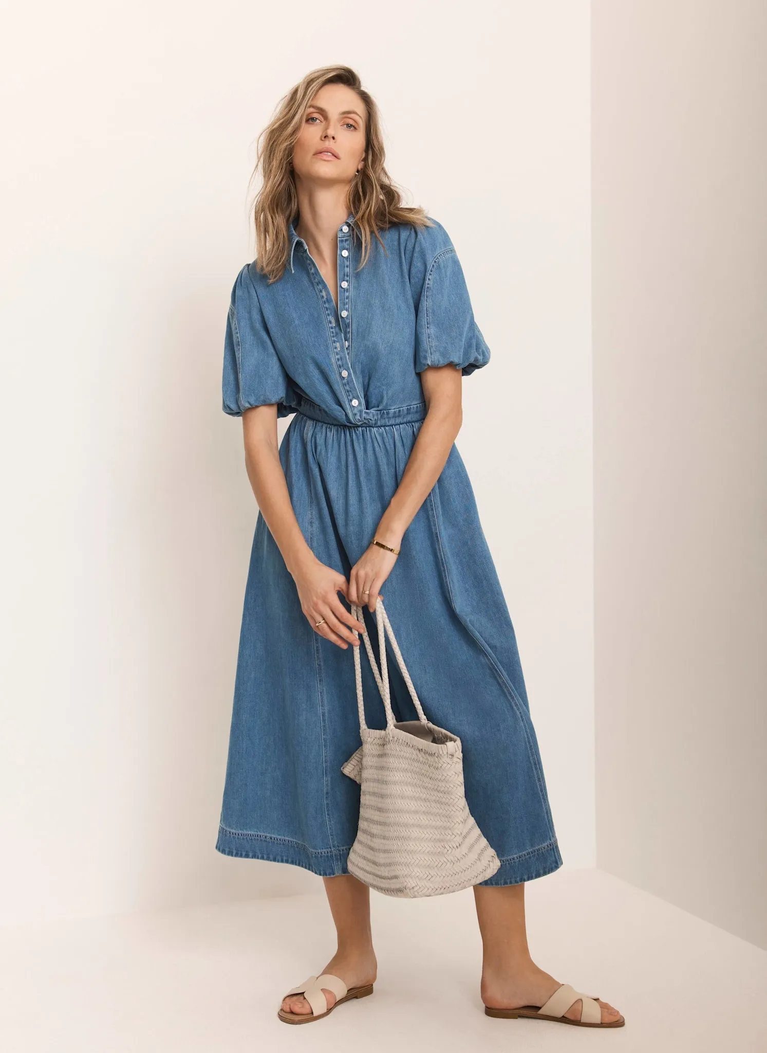 Mid Indigo Denim Twist Midi Dress sold by Mint Velvet