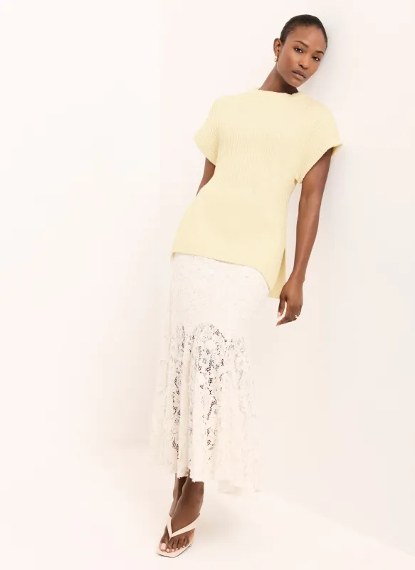 Butter Yellow Wool Blend Longline Knit Top sold by Mint Velvet