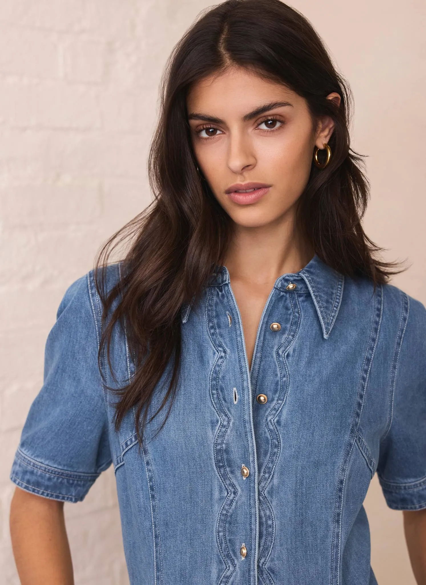 Indigo Denim Scallop Detail Midi Dress sold by Mint Velvet product image thumbnail 4