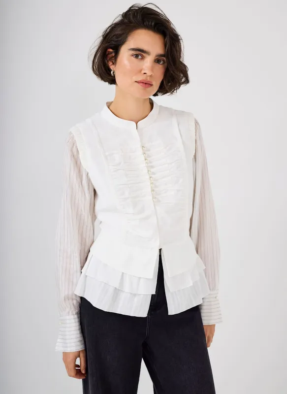 Cream Layered Ruched Detail Shirt sold by Mint Velvet