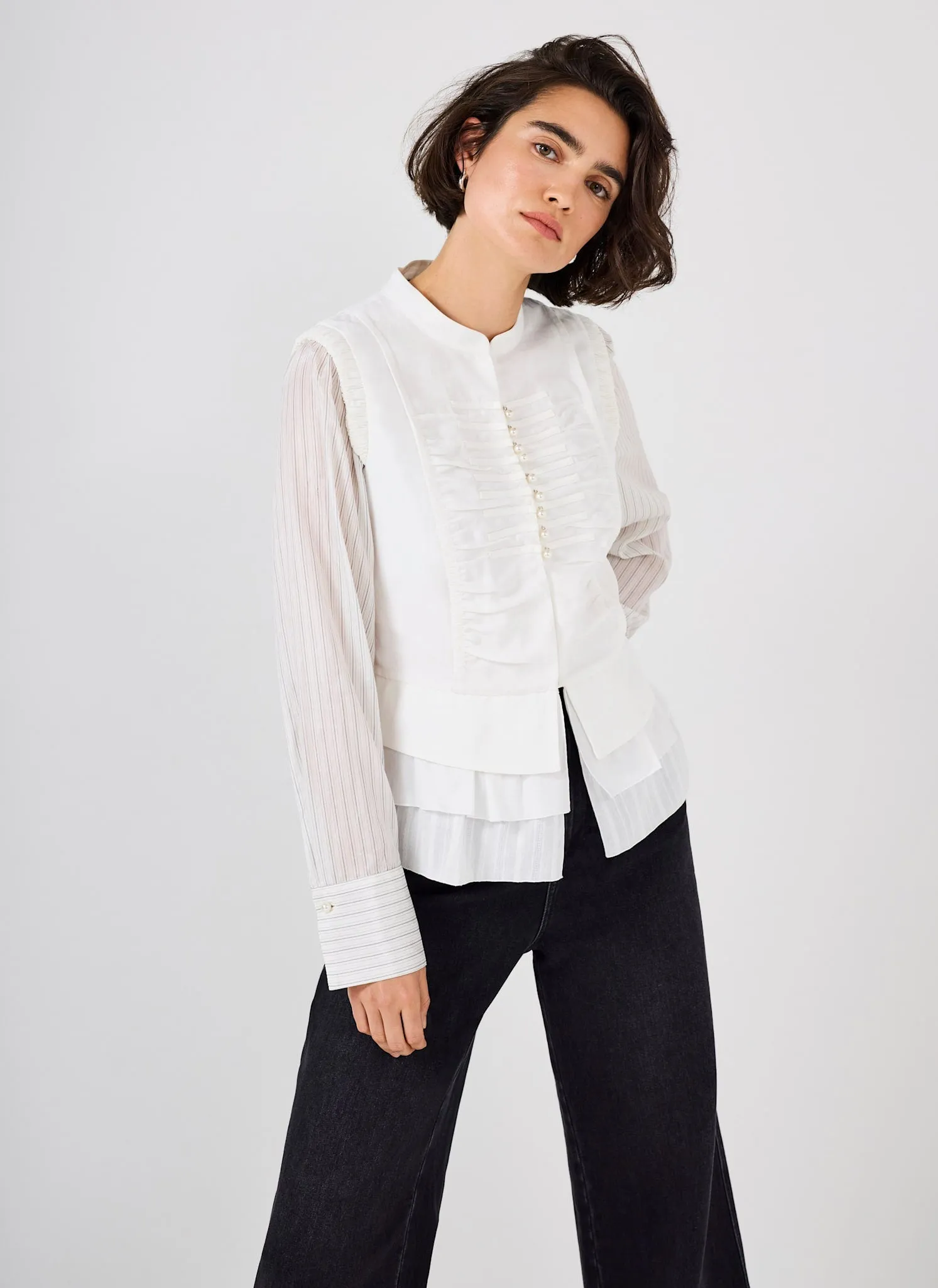 Cream Layered Ruched Detail Shirt sold by Mint Velvet product image thumbnail 4