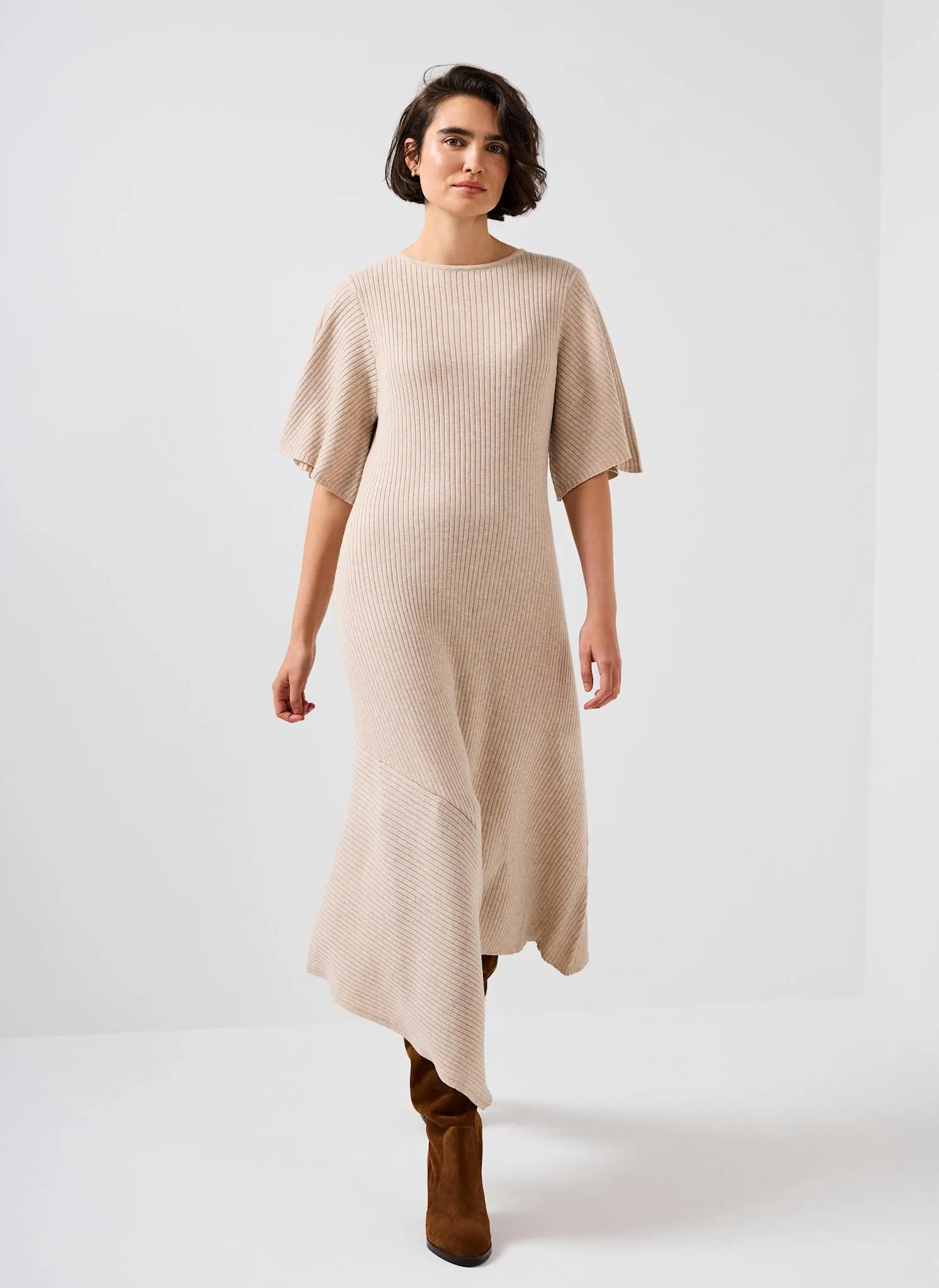 Neutral Rib Knit Asymmetric Dress sold by Mint Velvet product image thumbnail 3