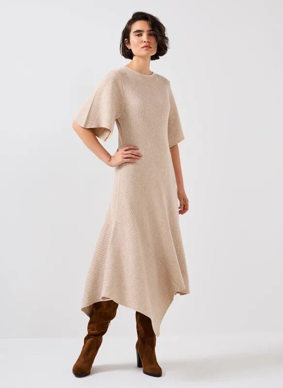 Neutral Rib Knit Asymmetric Dress sold by Mint Velvet