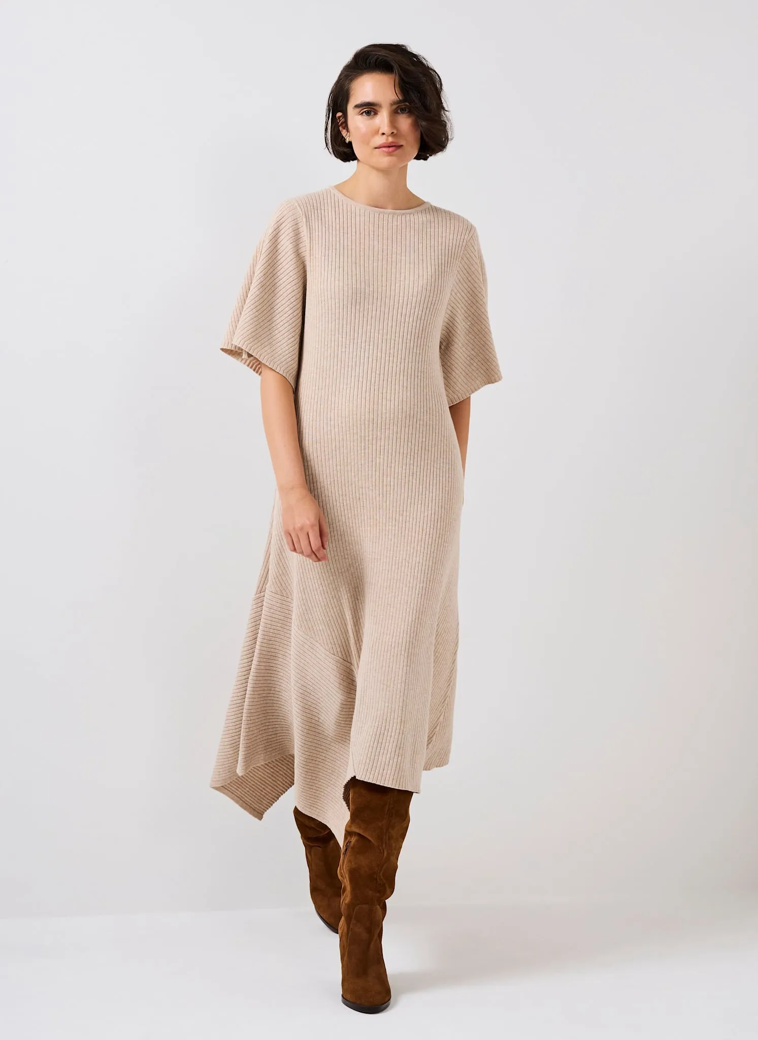 Neutral Rib Knit Asymmetric Dress sold by Mint Velvet product image thumbnail 5
