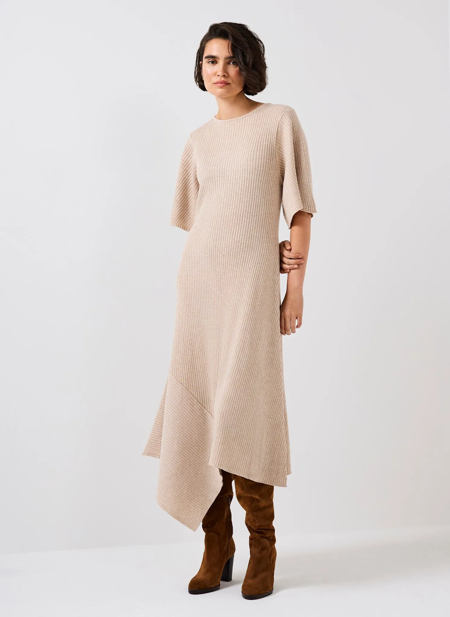 Neutral Rib Knit Asymmetric Dress sold by Mint Velvet product image thumbnail 2