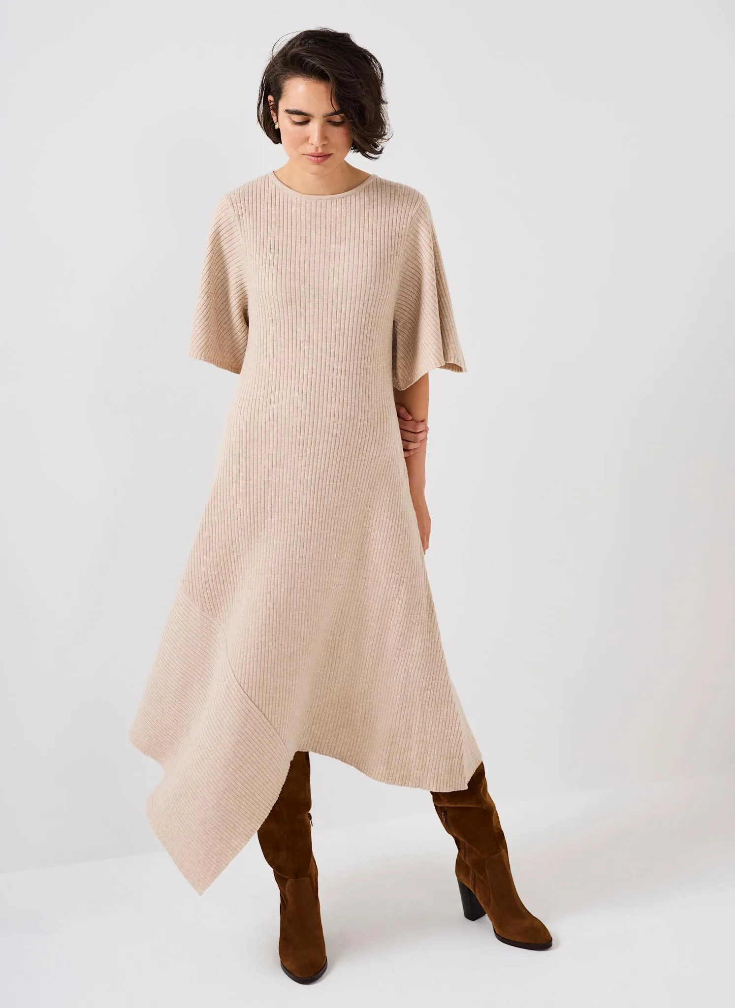 Neutral Rib Knit Asymmetric Dress sold by Mint Velvet product image thumbnail 4