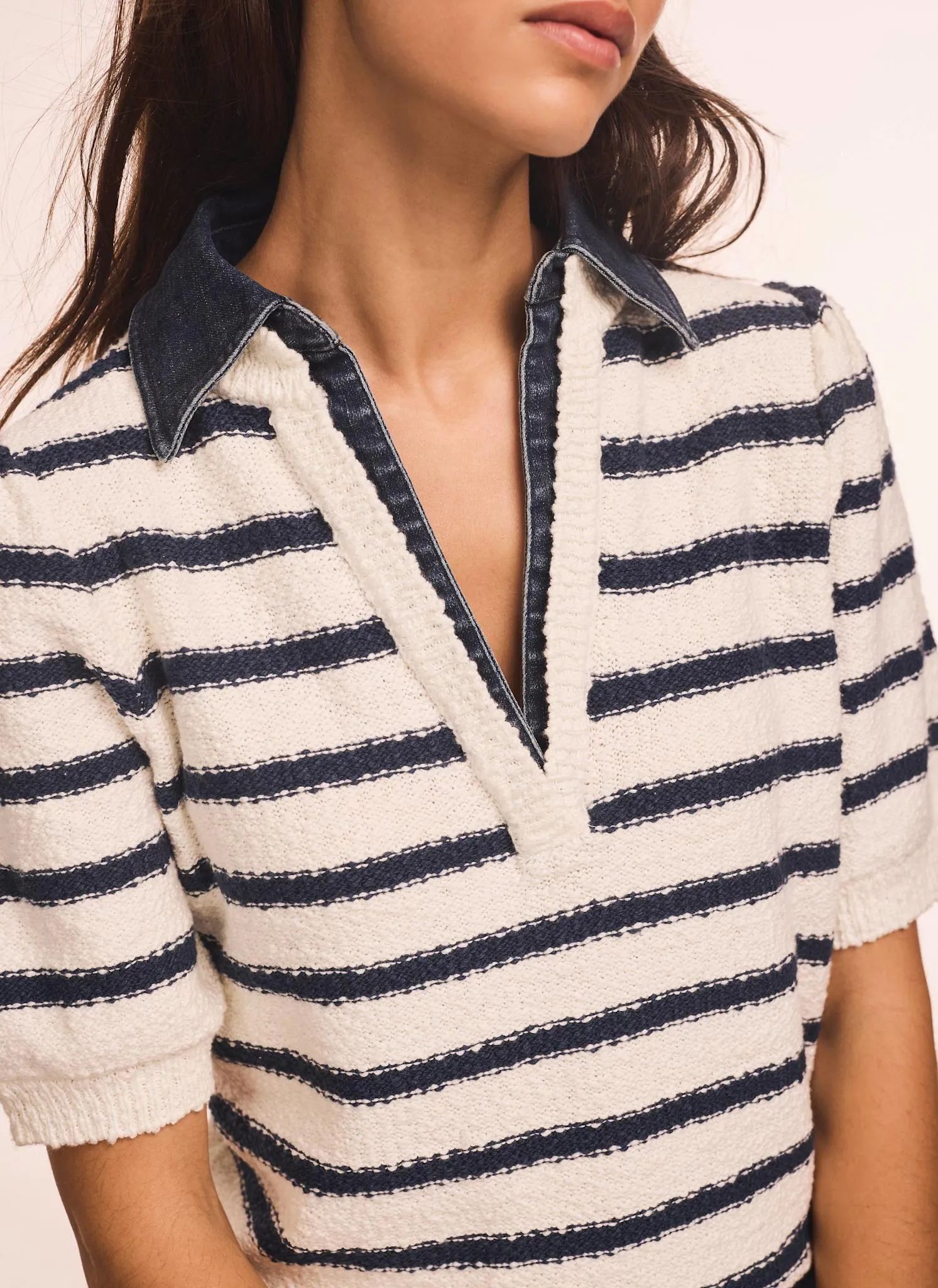 Cream Striped Knit Denim Detail Tops sold by Mint Velvet product image thumbnail 5