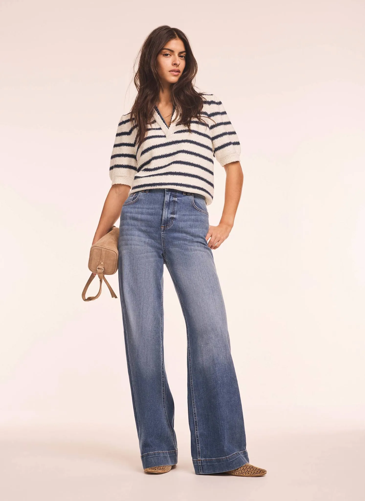 Cream Striped Knit Denim Detail Tops sold by Mint Velvet product image thumbnail 3