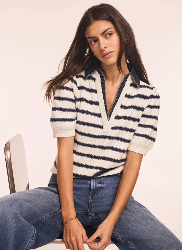 Cream Striped Knit Denim Detail Tops sold by Mint Velvet