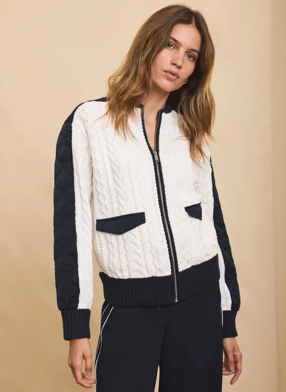 Navy Quilted Cable Knit Jacket made by Mint Velvet