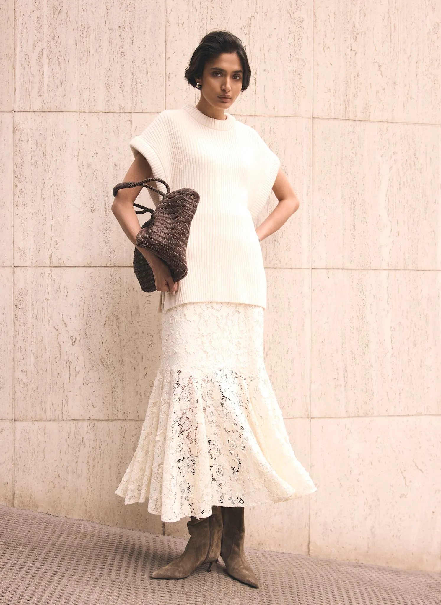 Cream Wool Blend Longline Knit Top sold by Mint Velvet product image thumbnail 2