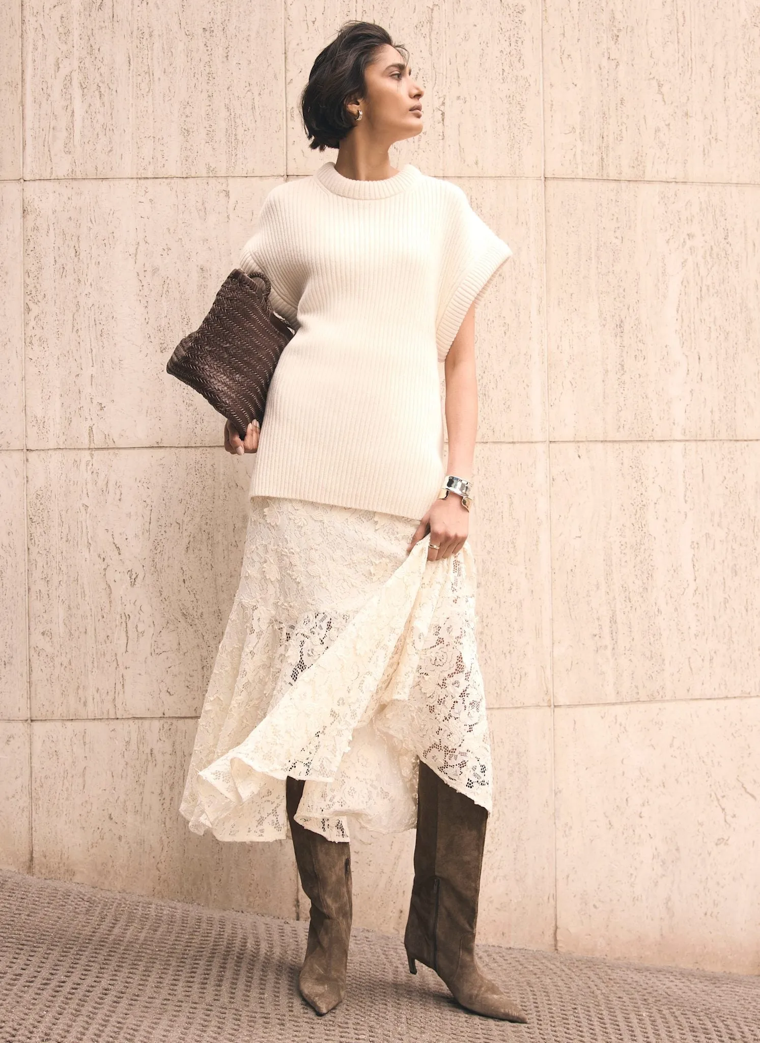 Cream Wool Blend Longline Knit Top sold by Mint Velvet product image thumbnail 3