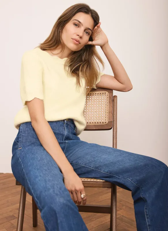 Butter Yellow Scallop Knit Top made by Mint Velvet