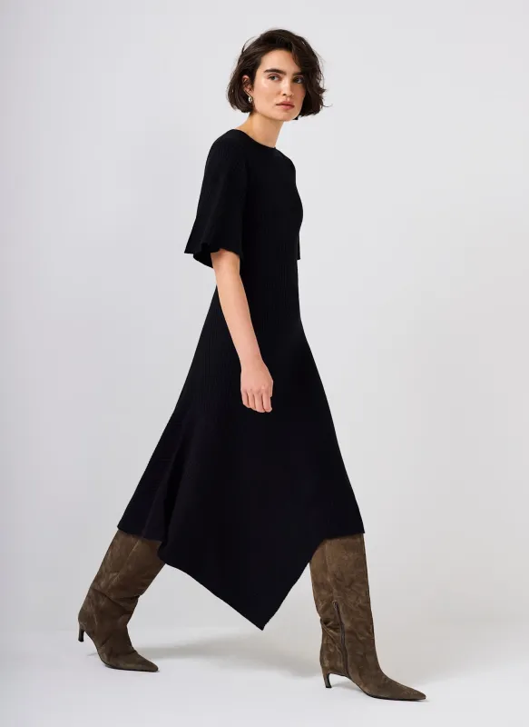 Black Rib Knit Asymmetric Dress sold by Mint Velvet