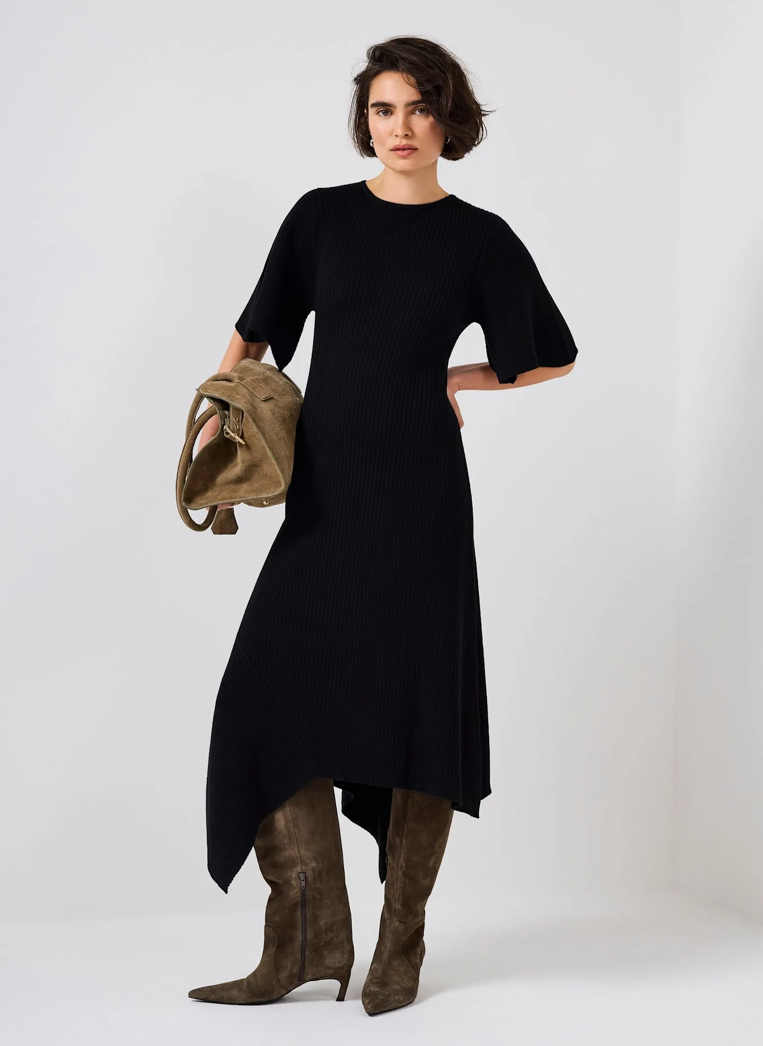 Black Rib Knit Asymmetric Dress sold by Mint Velvet product image thumbnail 2