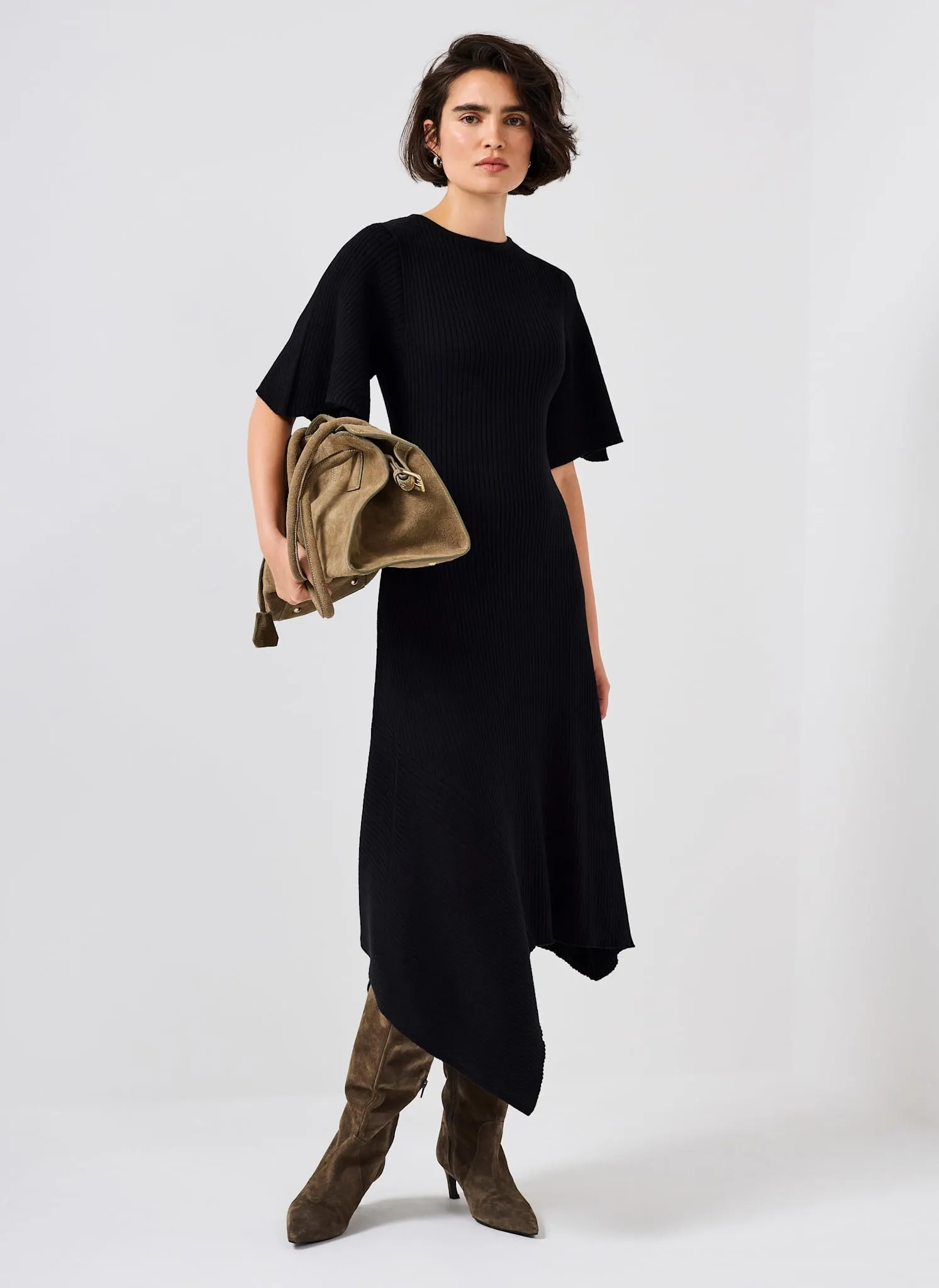 Black Rib Knit Asymmetric Dress sold by Mint Velvet product image thumbnail 5