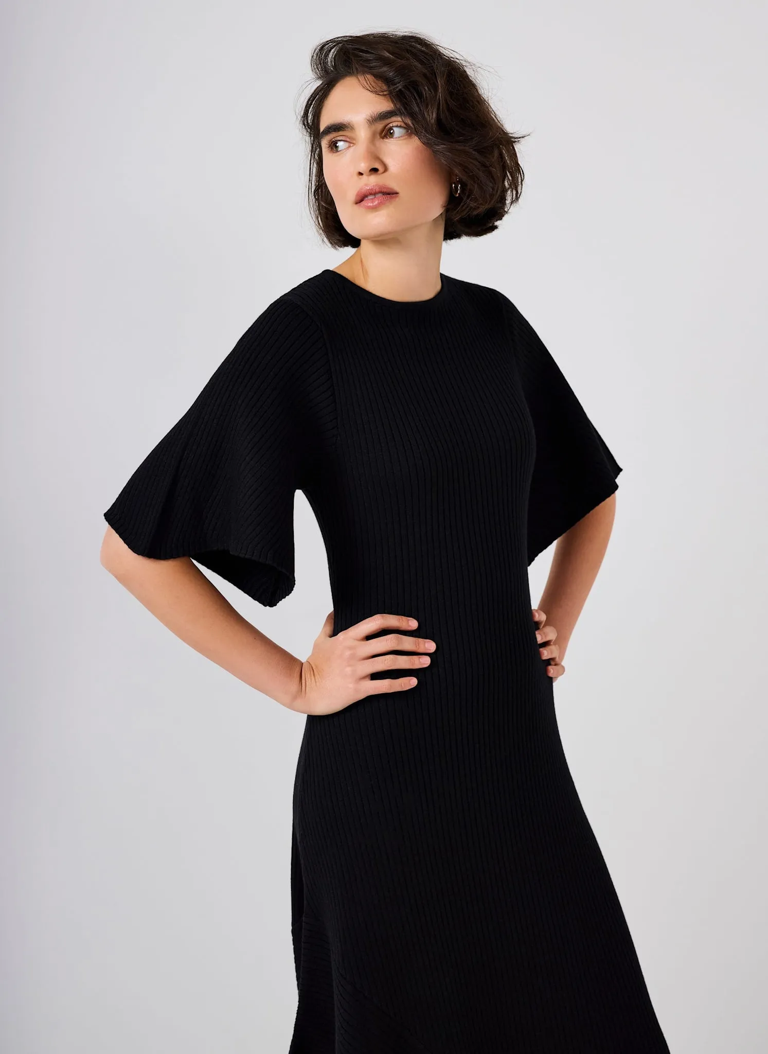 Black Rib Knit Asymmetric Dress sold by Mint Velvet product image thumbnail 4