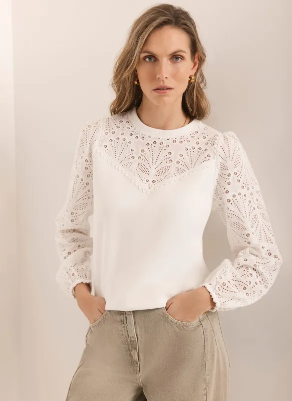 White Broderie Detail Sweatshirt sold by Mint Velvet