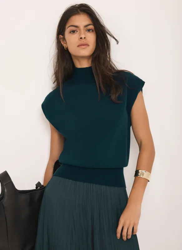 Teal Wool Blend Sleeveless Knit Top made by Mint Velvet