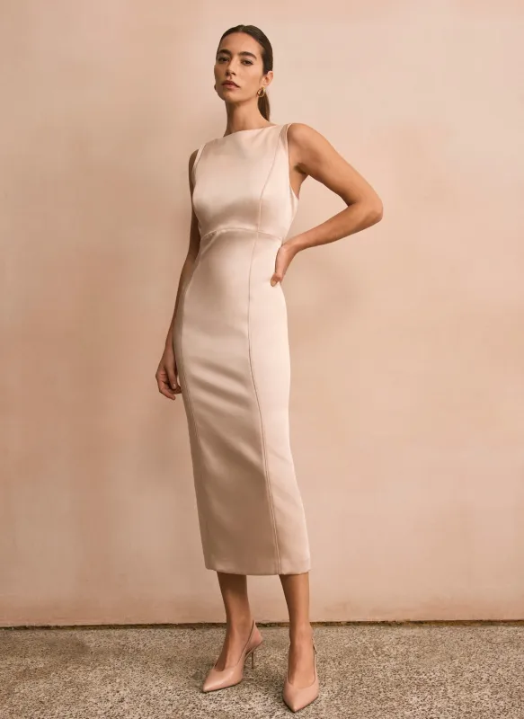 Gold Satin Midi Shift Dress made by Mint Velvet