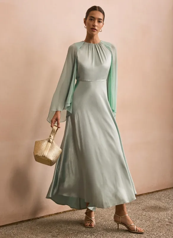 Blue Satin Cape Maxi Dress sold by Mint Velvet