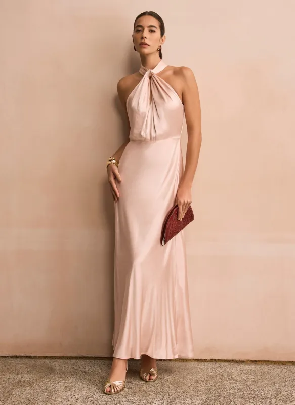 Pink Satin Halter Maxi Dress sold by Mint Velvet