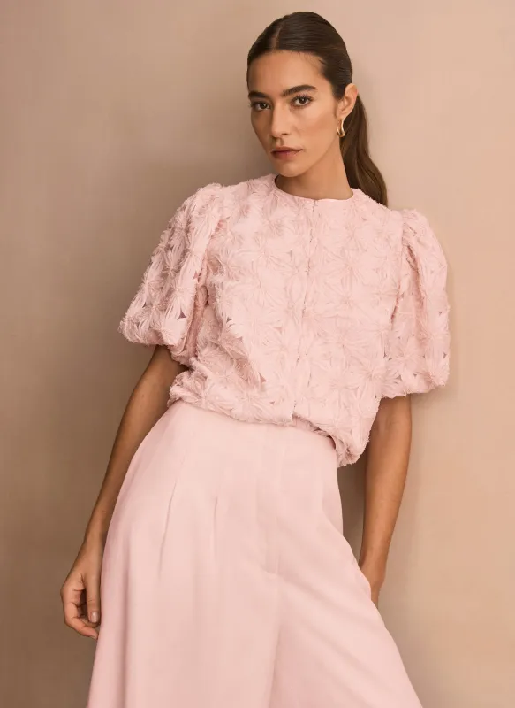 Pink Textured Puff Sleeve Blouse sold by Mint Velvet