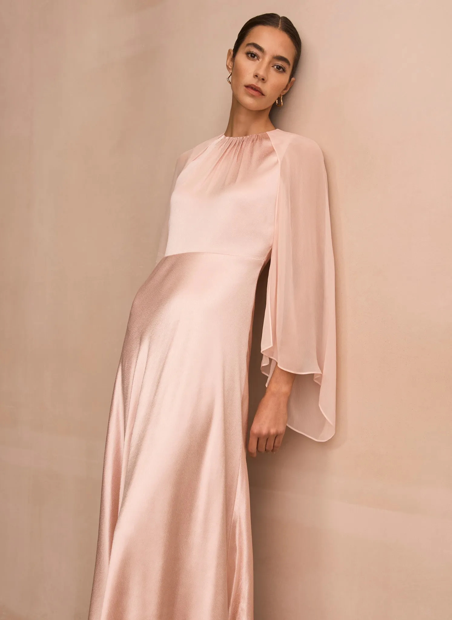 Pink Satin Cape Maxi Dress sold by Mint Velvet product image thumbnail 3