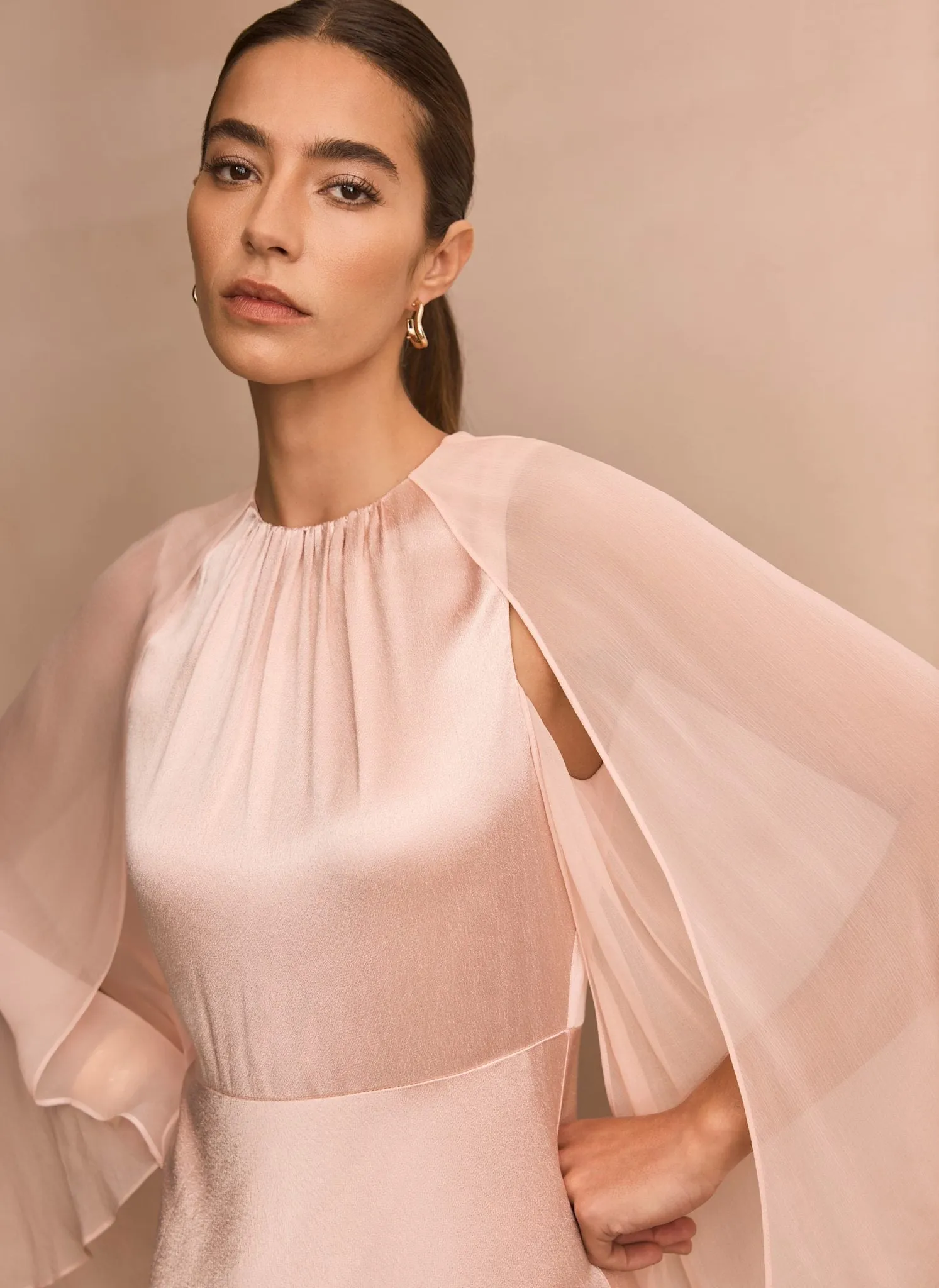 Pink Satin Cape Maxi Dress sold by Mint Velvet product image thumbnail 4